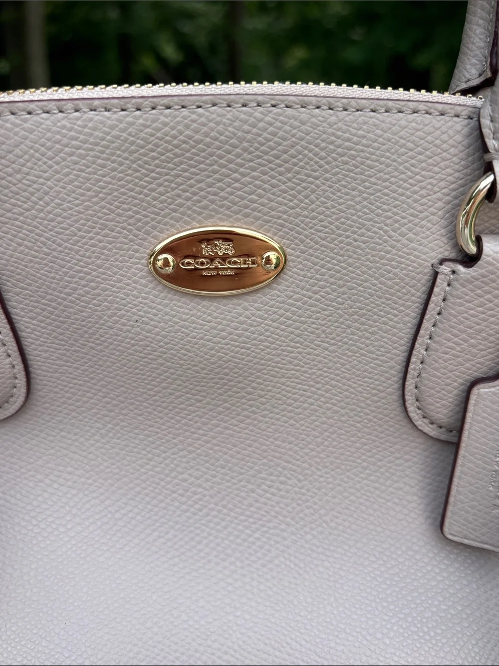 Coach Cora Dome Cross Grain Leather Satchel Crossbody Purse Gray Cream